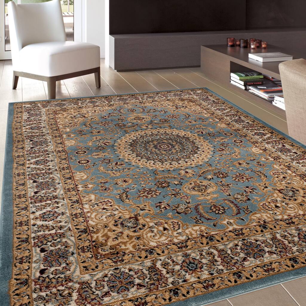 World Rug Gallery Traditional Oriental Medallion Design Blue Area Rug - 7'10" x 10'2"