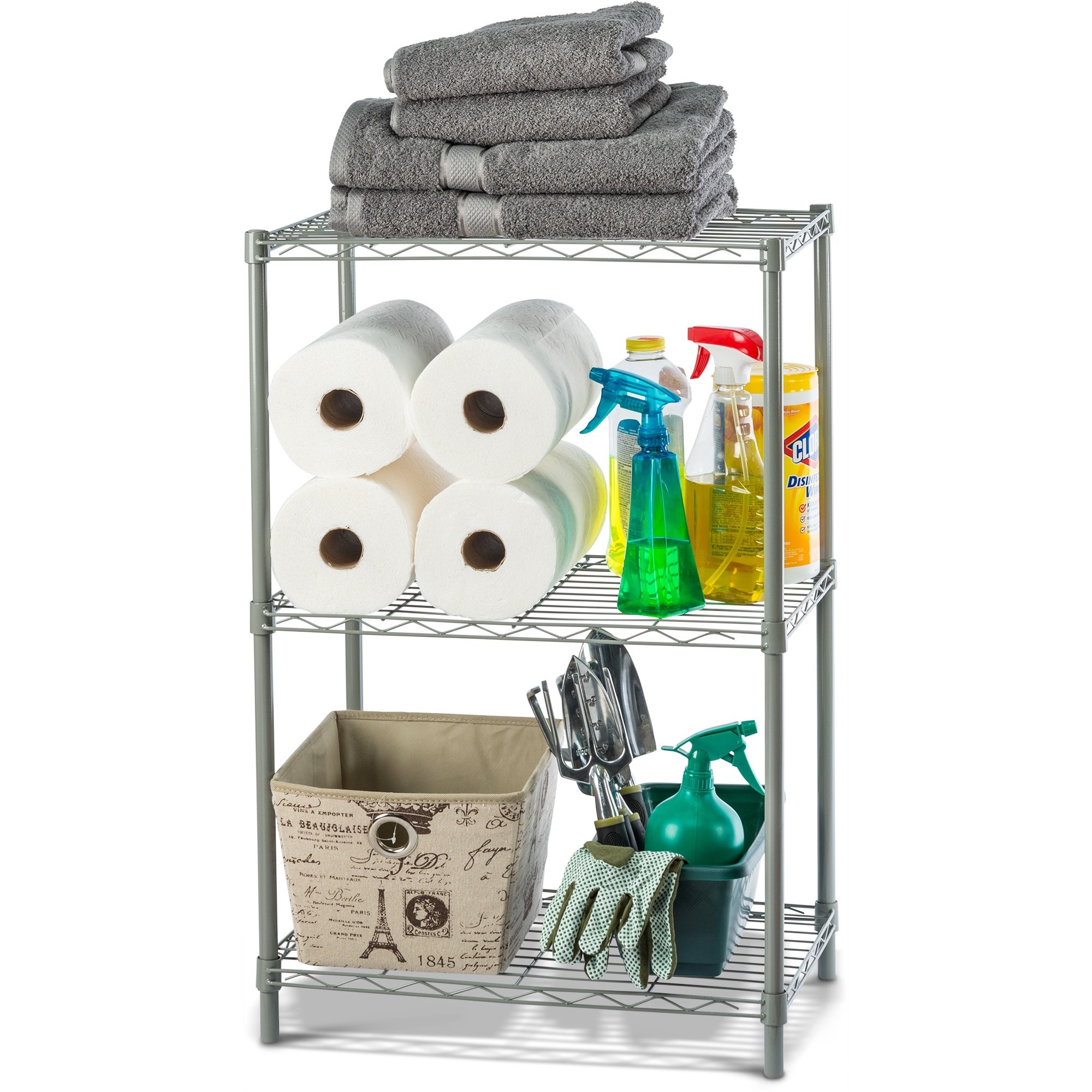 Shop Home Basics Grey Steel 3 Tier Wire Shelf Overstock 10303042