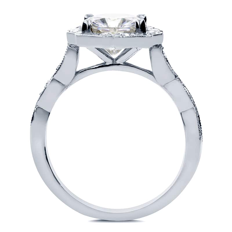 Annello by Kobelli 14k White Gold 2ct TGW Cushion-cut Moissanite and Diamond Floral Antique Engagement Ring
