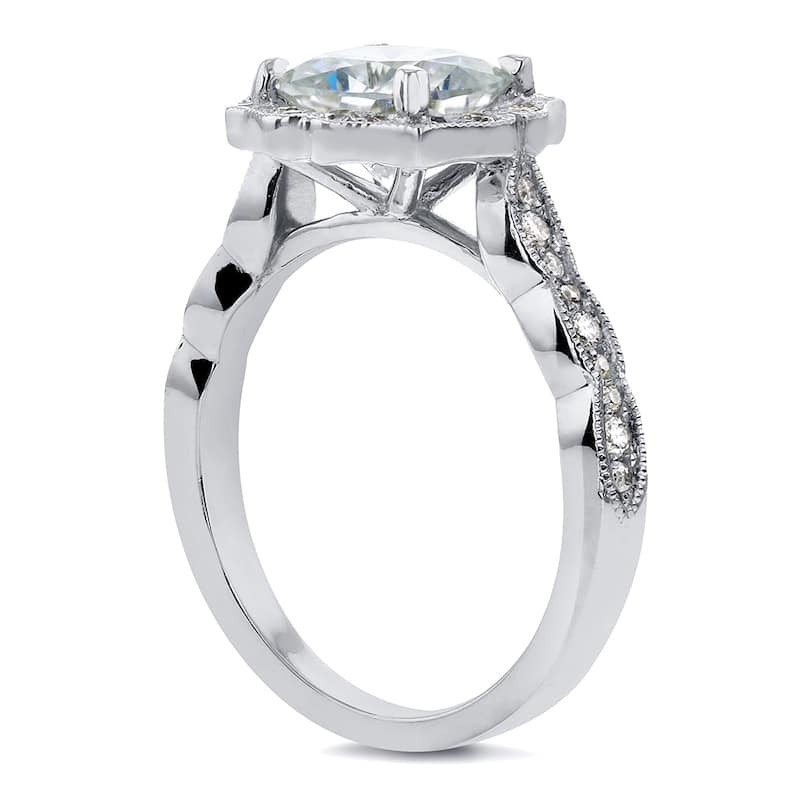 Annello by Kobelli 14k White Gold 2ct TGW Cushion-cut Moissanite and Diamond Floral Antique Engagement Ring