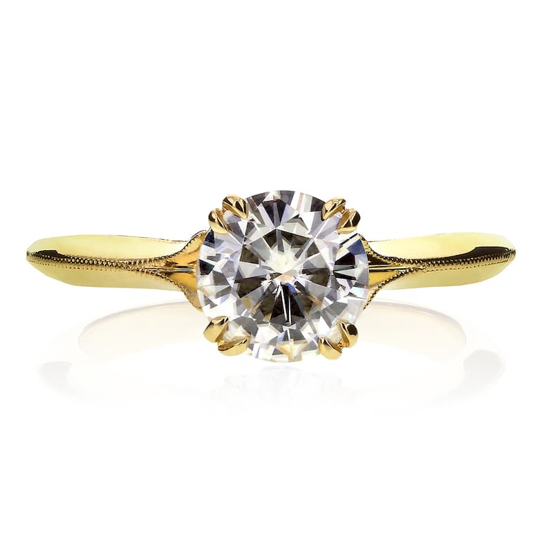 Annello by Kobelli 14k Yellow Gold 1 1/10ct TGW Moissanite and Diamond Floral Vintage V-shaped Band Engagement Ring