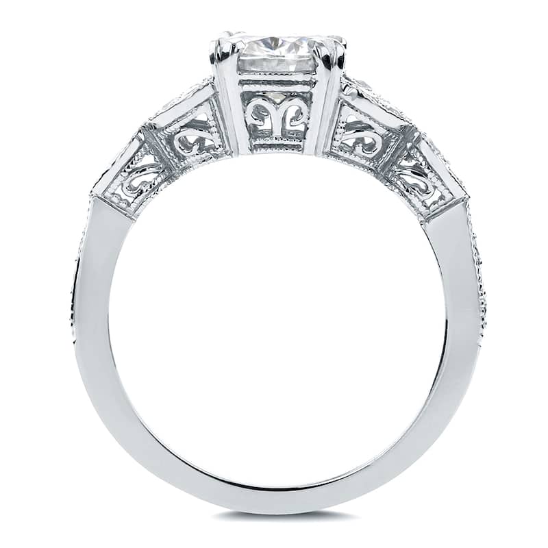 Annello by Kobelli 14k White Gold 1 1/5ct TGW Round-cut Moissanite and Diamond Vintage Floral Engagement Ring