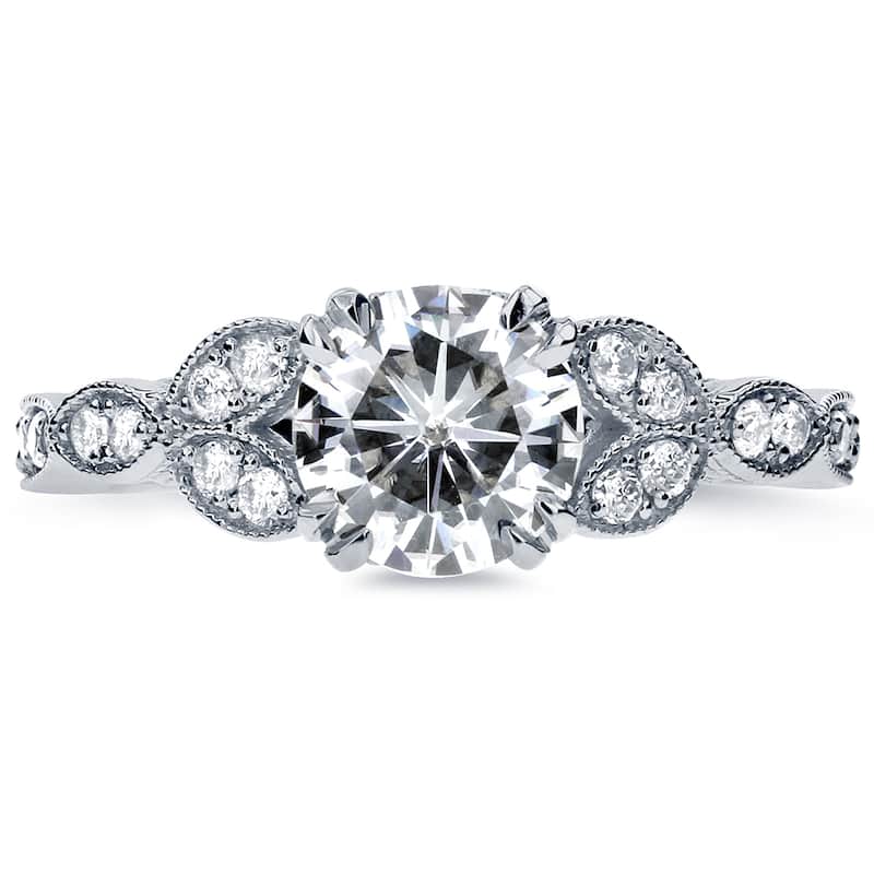 Annello by Kobelli 14k White Gold 1 1/5ct TGW Round-cut Moissanite and Diamond Vintage Floral Engagement Ring