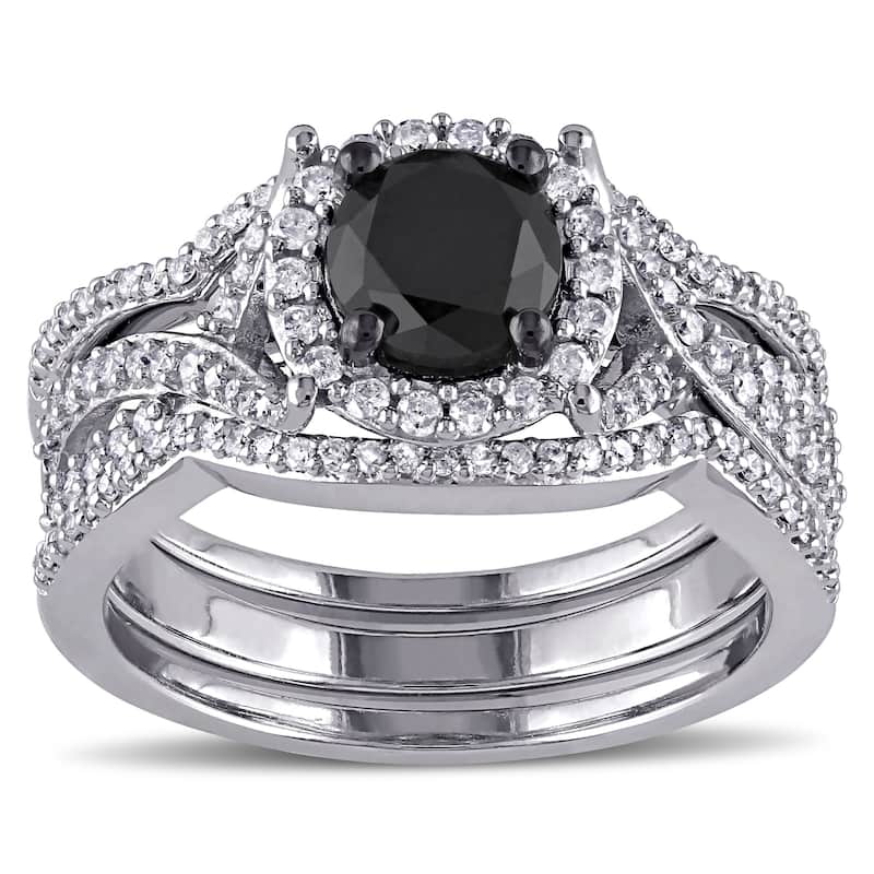Miadora Signature Collection 10k White Gold 1 1/2ct TDW Black White Diamond 3-piece Bridal Ring Set
