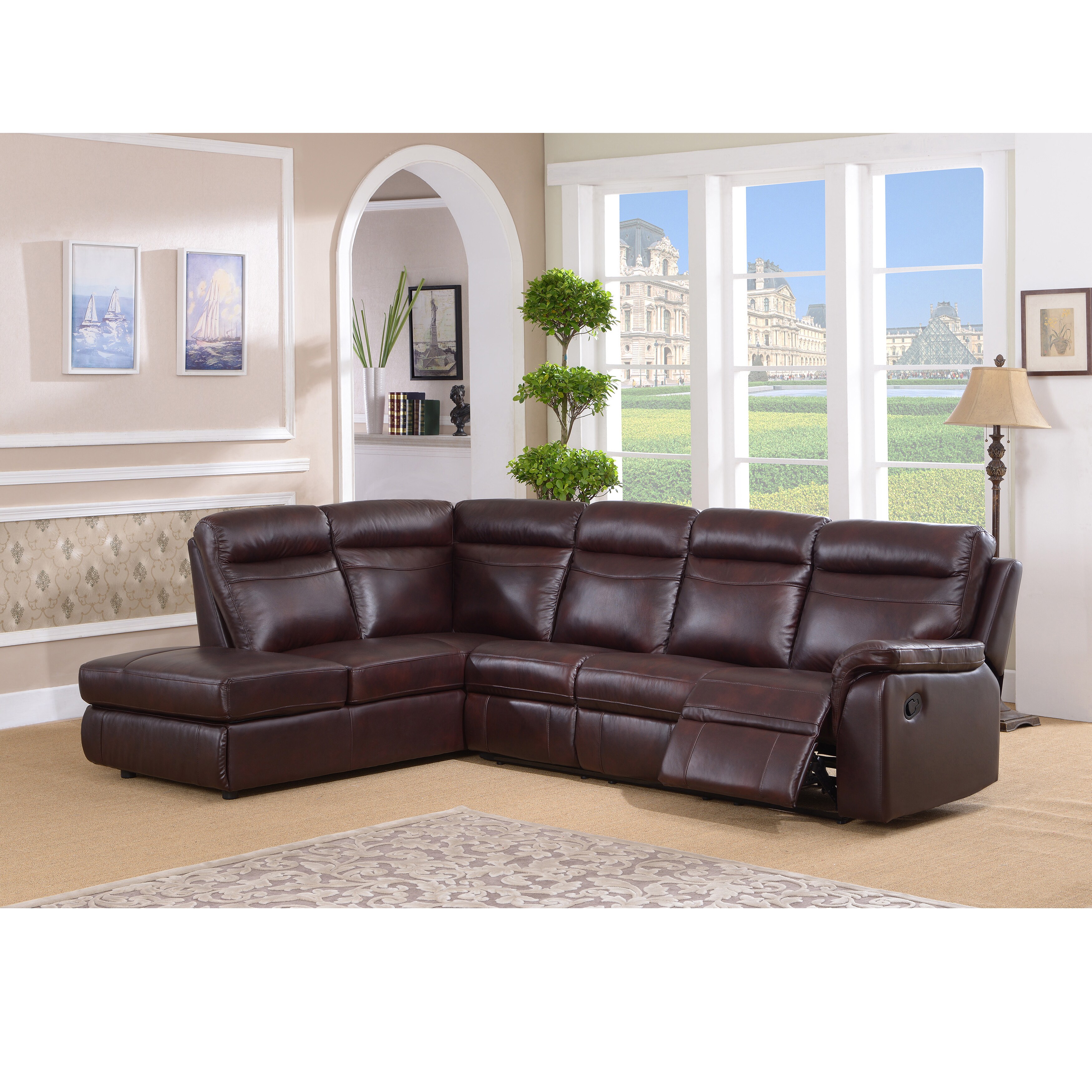 Shop Monti Top Grain Burgundy Leather Lay Flat Reclining Sectional