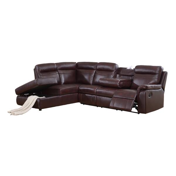Shop Monti Top Grain Burgundy Leather Lay Flat Reclining Sectional