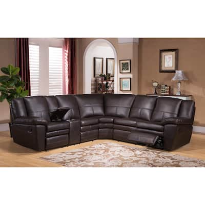Waverly Premium Top Grain Brown Leather Reclining Sectional Sofa