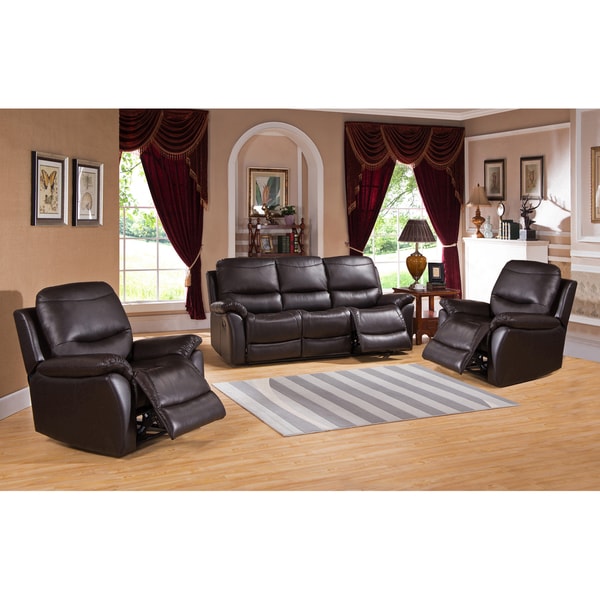 Shop Pierce Brown Premium Top Grain Leather Reclining Sofa and Two