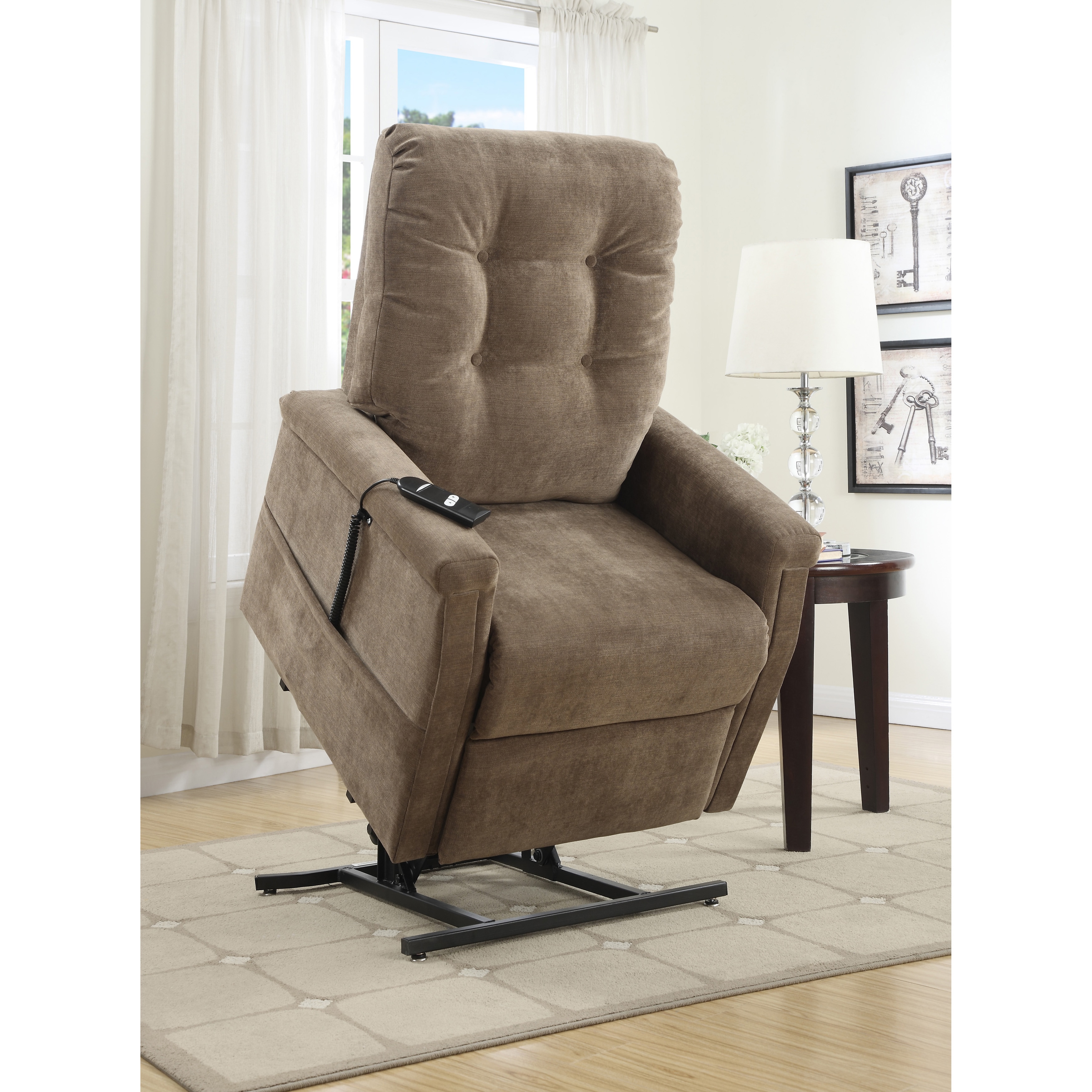 exel brown fabric power lift chair recliner