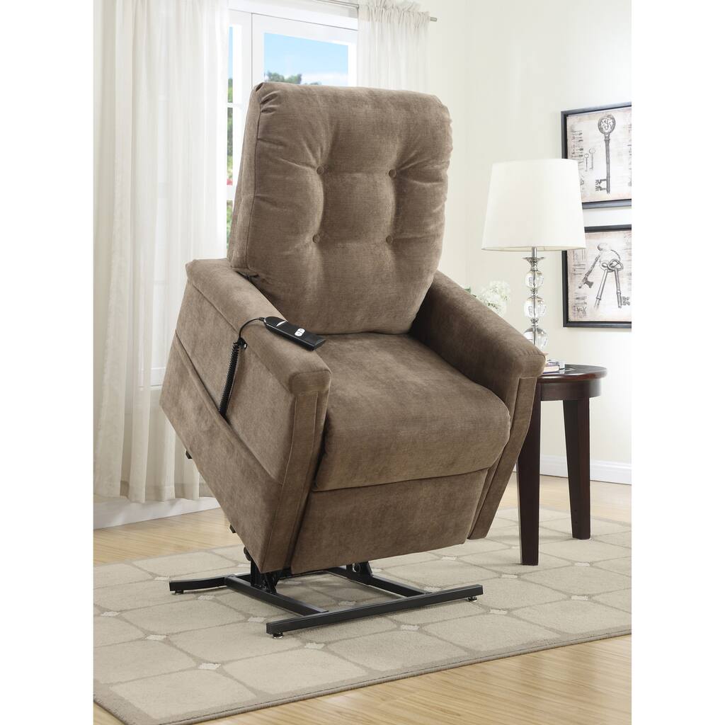 Exel Brown Fabric Power Lift Chair Recliner
