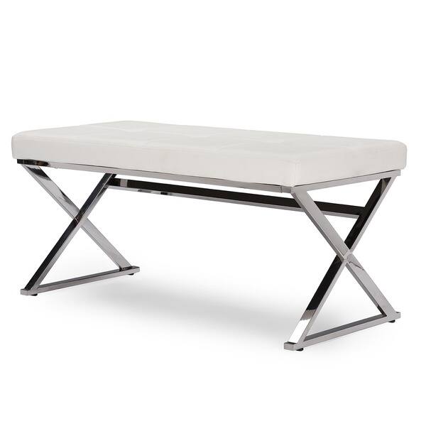 Shop Benoit Contemporary White Pu Leather Upholstered Bench With