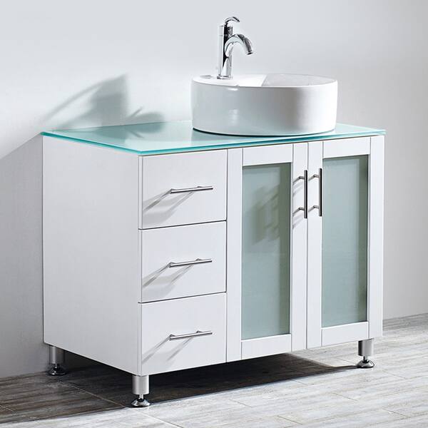 Shop Vinnova Tuscany 36 Inch Single Vanity In White With White Vessel Sink With Glass Countertop Without Mirror On Sale Overstock 10303599