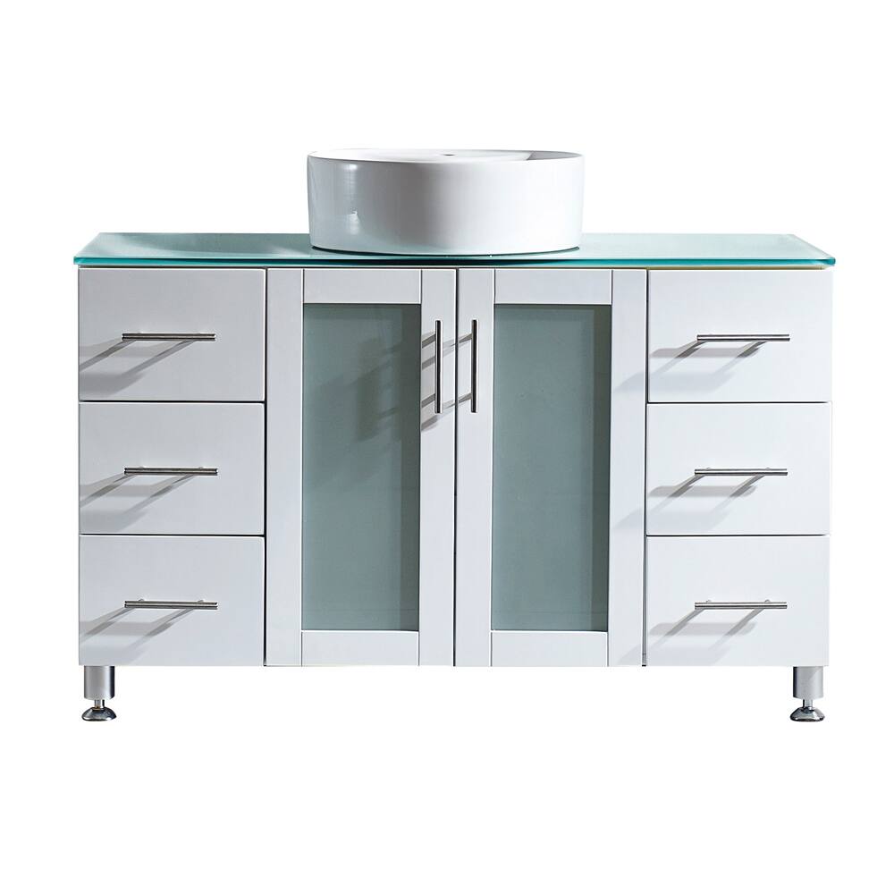 Vinnova Tuscany 48-inch Single Vanity in White with Carrera White Vessel Sink with Glass Countertop without Mirror