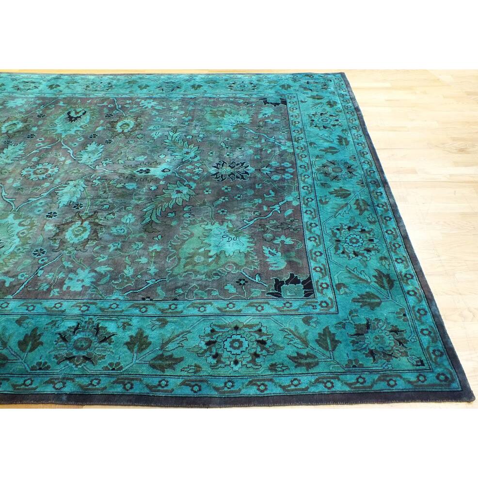 Hand-knotted Vintage-Style Overdyed Persian Blue Rug