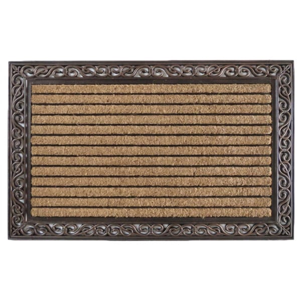 Rubber And Coir Molded Large Double Door Mat, Striped Coir  