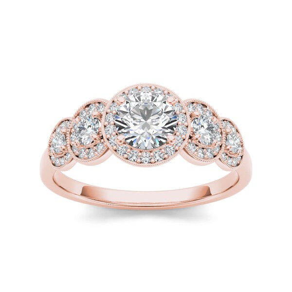 De Couer 14k Rose Gold 3/4ct TDW Diamond Halo Engagement Ring - Pink