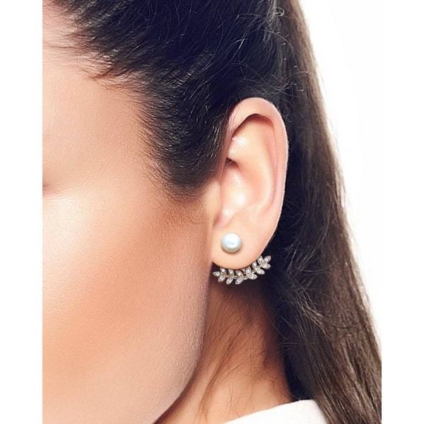Eternally Haute Helena Pave Cubic Zirconia and Freshwater Pearl Front-back Ear Cuffs