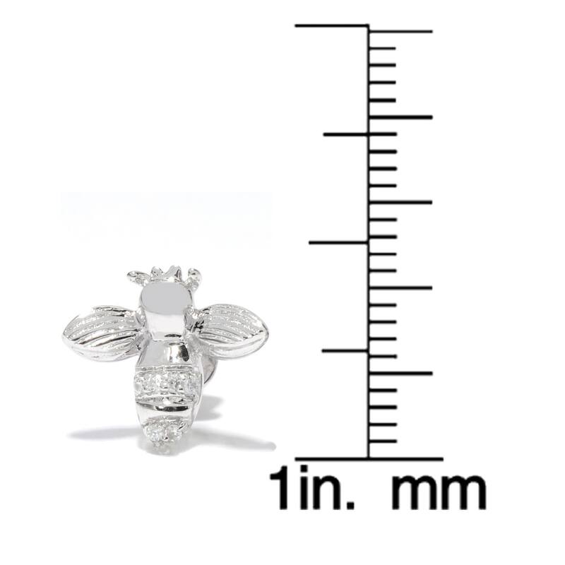 Platinum overSilver White Zircon Flower and Bee Stud Earrings