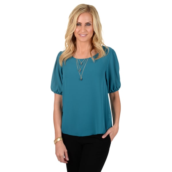 Journee Collection Womens Short sleeve Chiffon Blouse