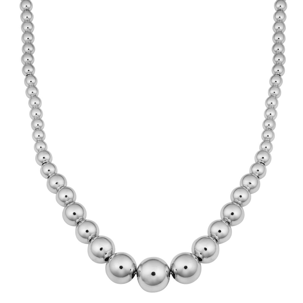 Argento Italia Rhodium Plated Sterling Silver Graduated Bead Necklace