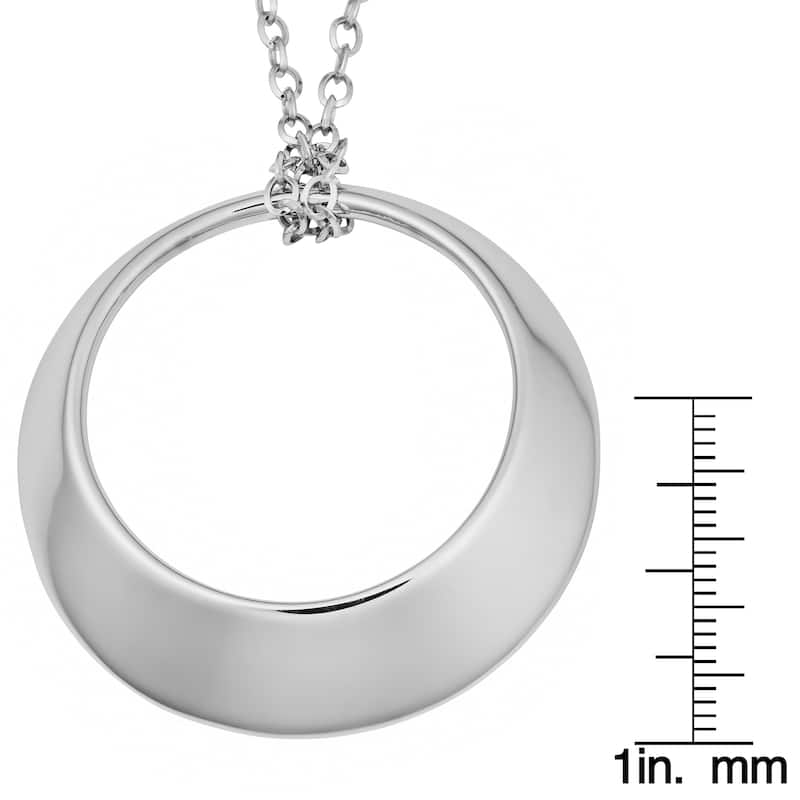 Argento Italia Rhodium Plated Sterling Silver Bold Round Pendant on Adjustable Chain Necklace