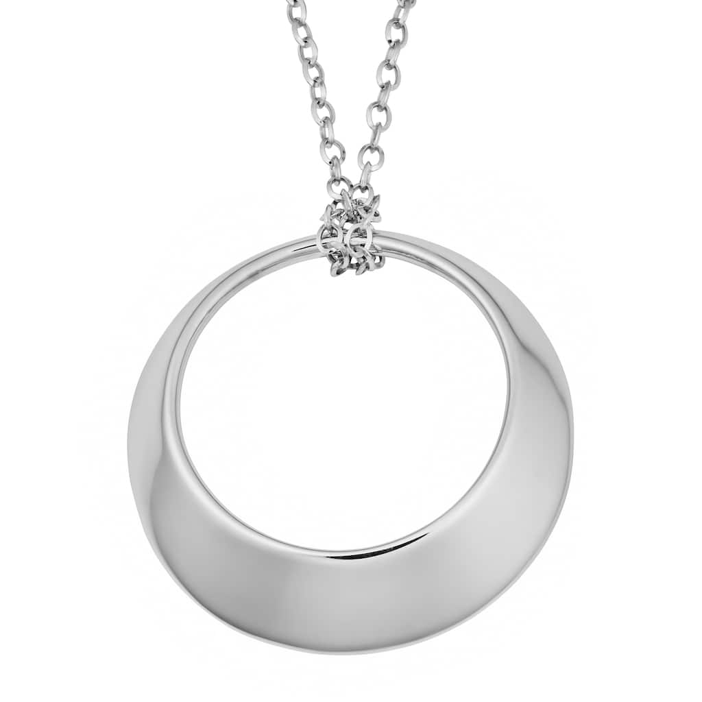 Argento Italia Rhodium Plated Sterling Silver Bold Round Pendant on Adjustable Chain Necklace