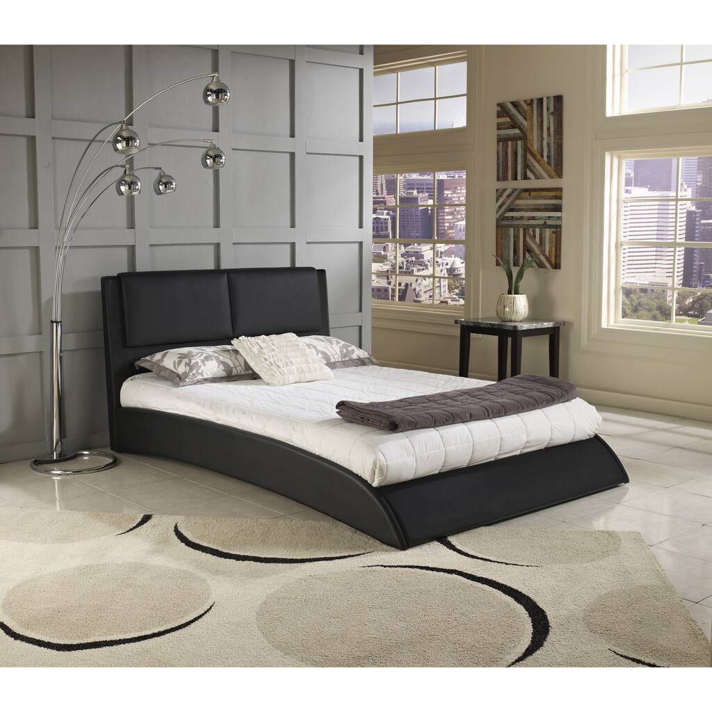 Sleep Sync Shoreline Black Faux Leather Upholstered Platform Bed