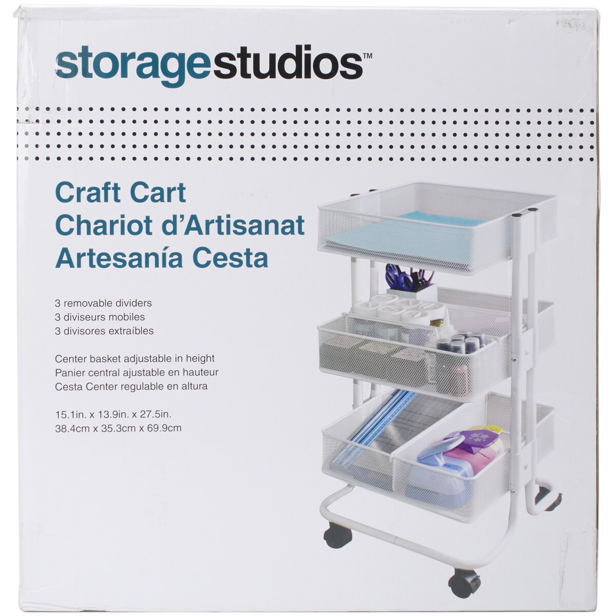 Shop Storage Studios Rolling Craft Cart W 3 Bins 27 5inx15 1inx13