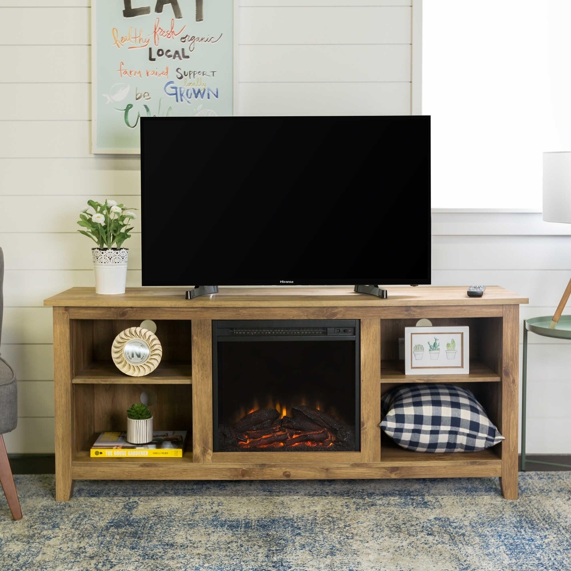 Porch Den Roosevelt Barnwood 58 Inch Fireplace Tv Stand Barnwood