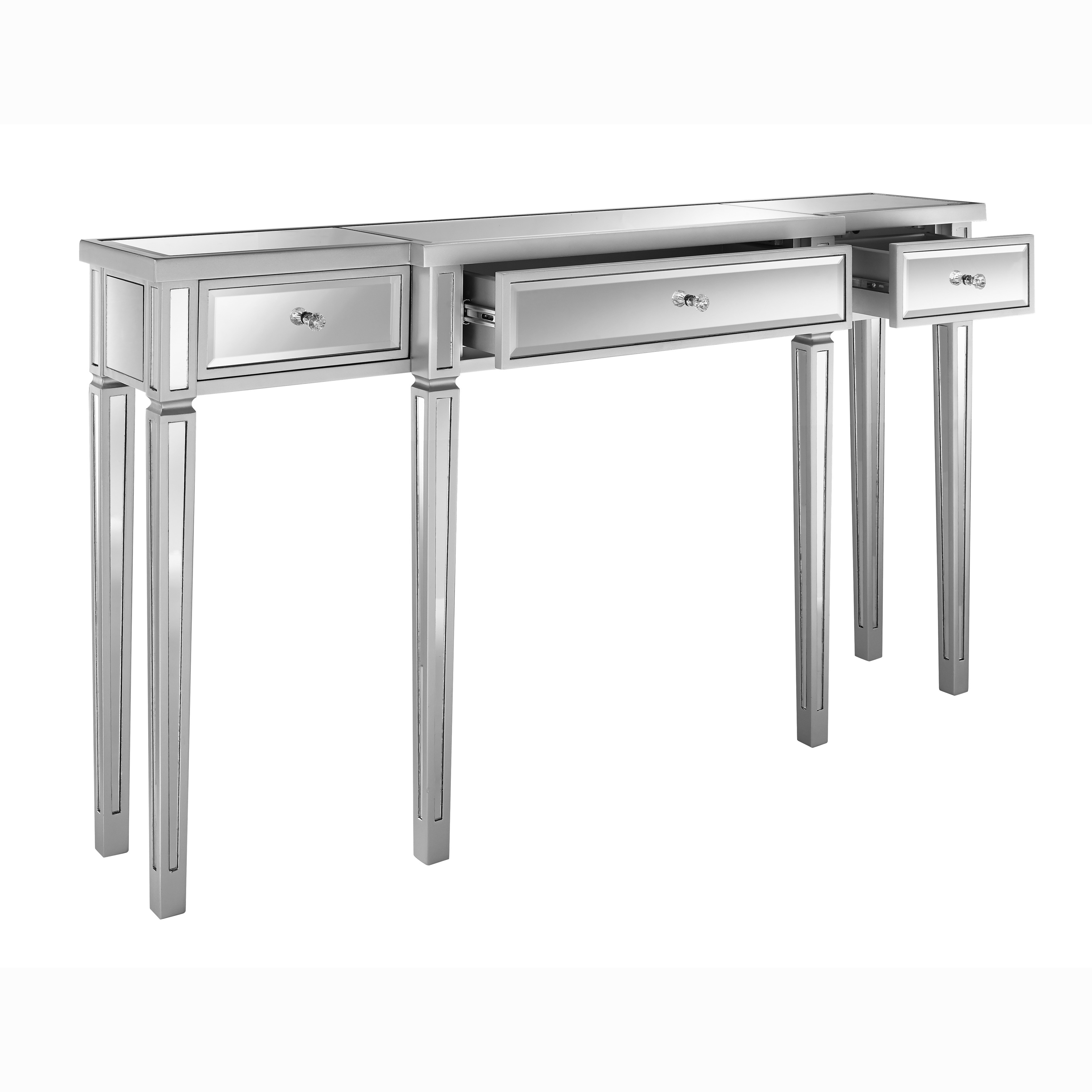 Metallic Silver Finish Mirrored Console Table Overstock 10309768