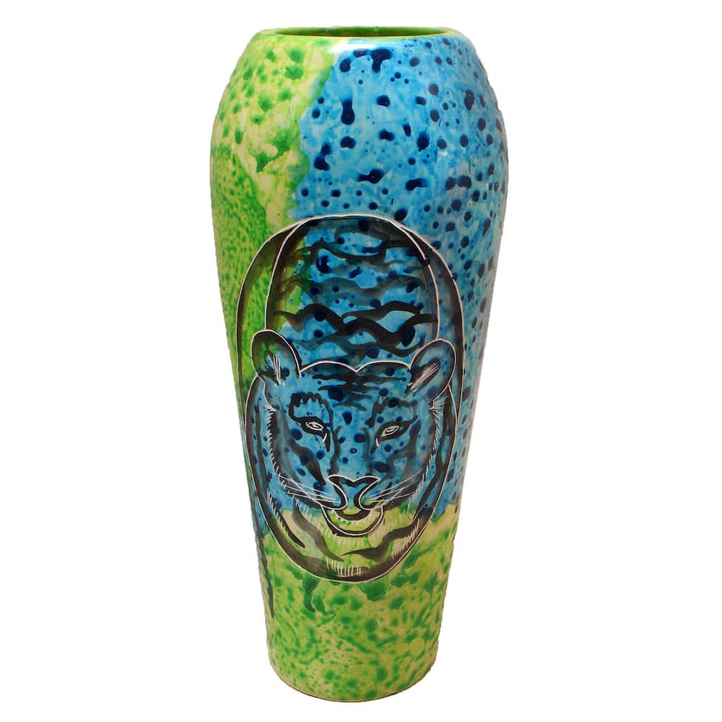 Handmade Soapstone Bahari Tiger Oblong Vase (Kenya)