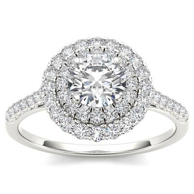 De Couer 14k White Gold 1ct TDW Diamond Double Halo Engagement Ring