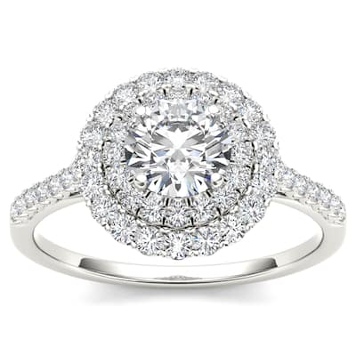 De Couer 14k White Gold 1ct TDW Diamond Double Halo Engagement Ring