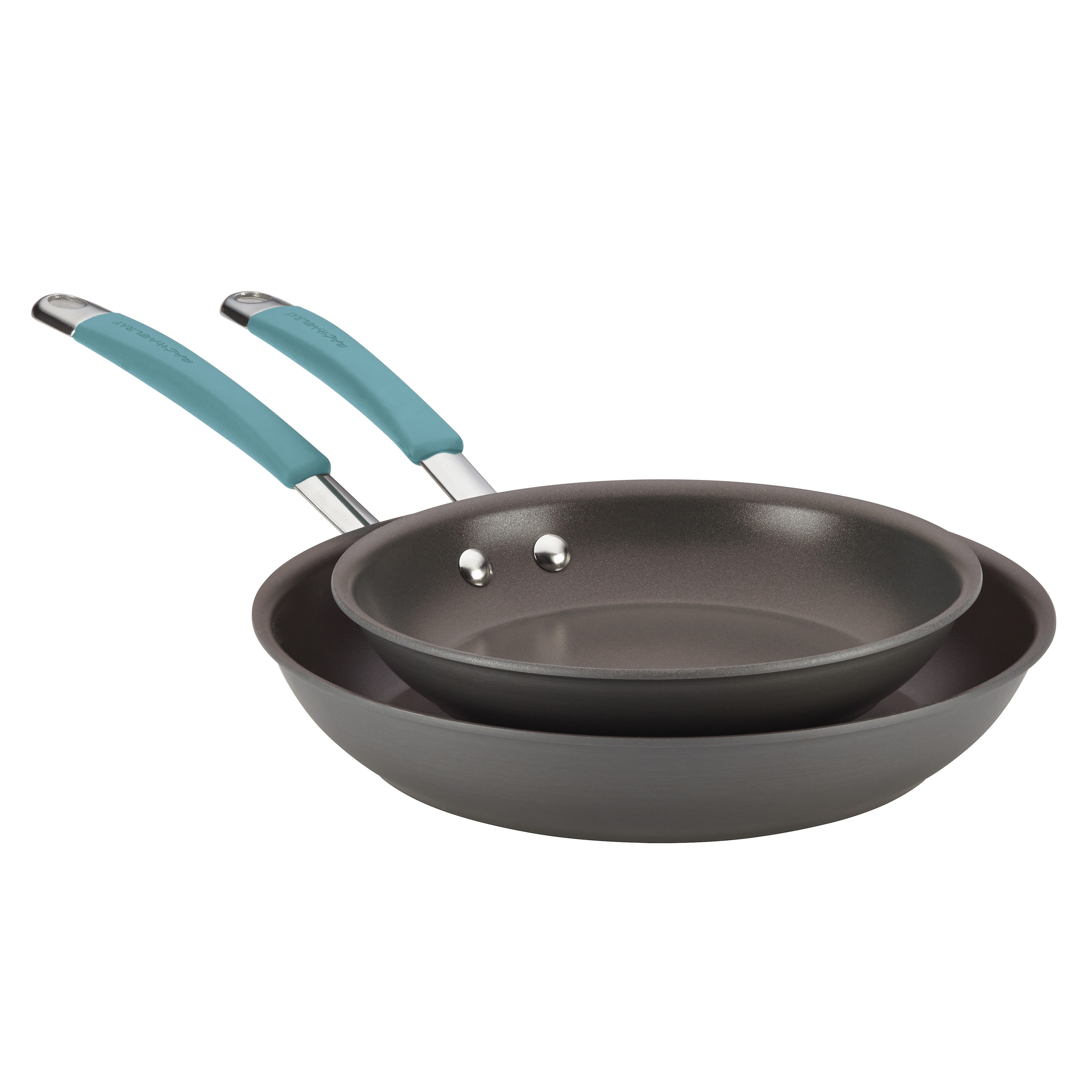 Rachael Ray Cucina Hard-Anodized Nonstick Twin Pack Skillet Set, Gray with Agave  Blue Handles Bed Bath  Beyond 10309817
