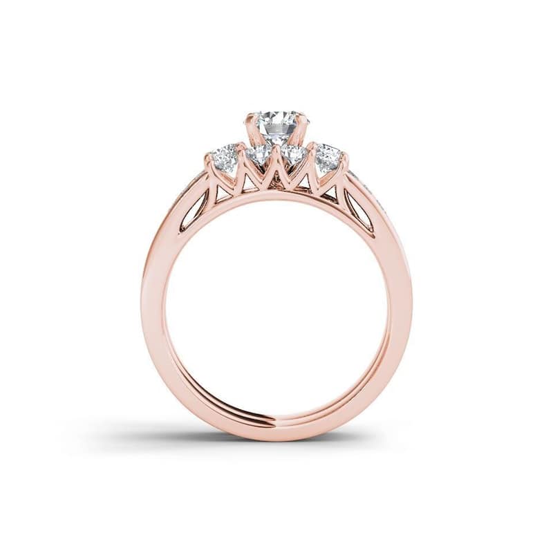 De Couer 14k Rose Gold 1 1/4ct TDW Diamond Three-Stone Engagement Ring Set - Pink