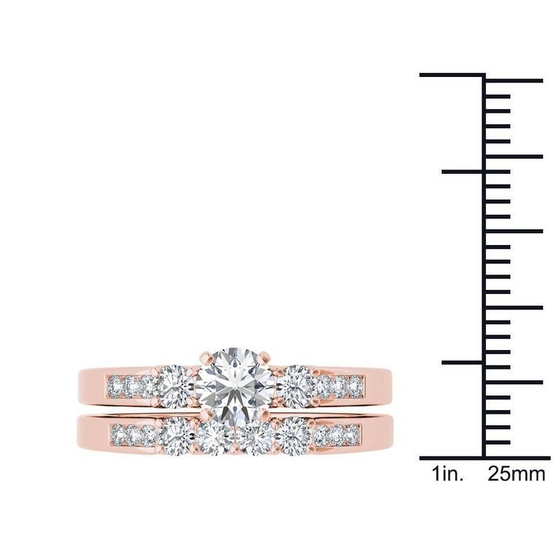 De Couer 14k Rose Gold 1 1/4ct TDW Diamond Three-Stone Engagement Ring Set - Pink