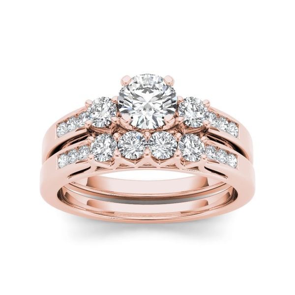 Shop De Couer 14k Rose Gold 1 1/4ct TDW Diamond Three-Stone Engagement ...