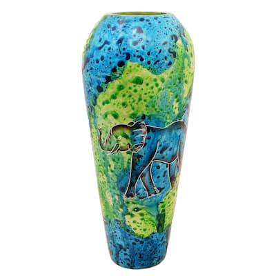 Handcrafted Bahari Elephant Oblong Vase (Kenya)