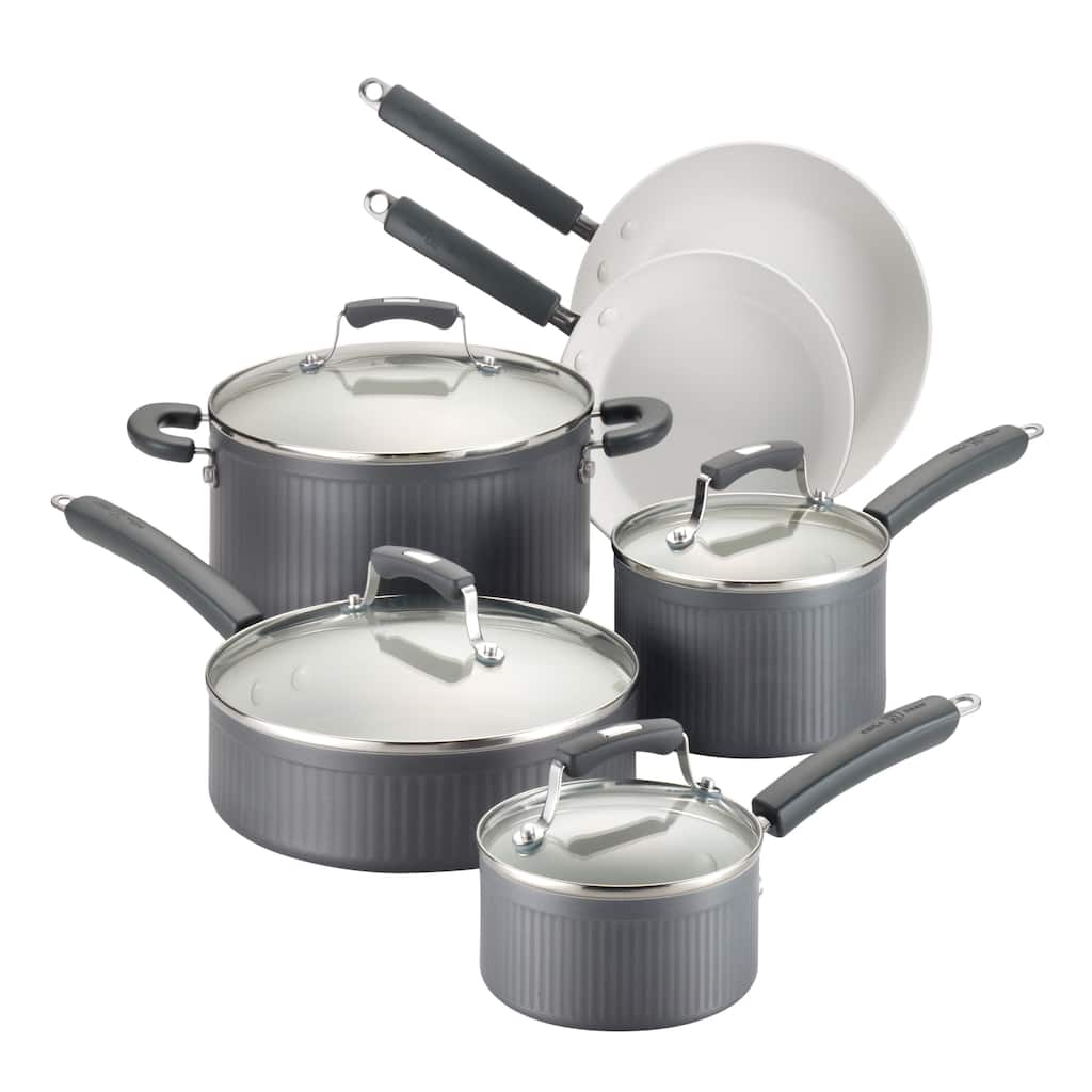 Paula Deen Savannah Collection Hard-Anodized Nonstick 10-Piece Cookware Set, Gray