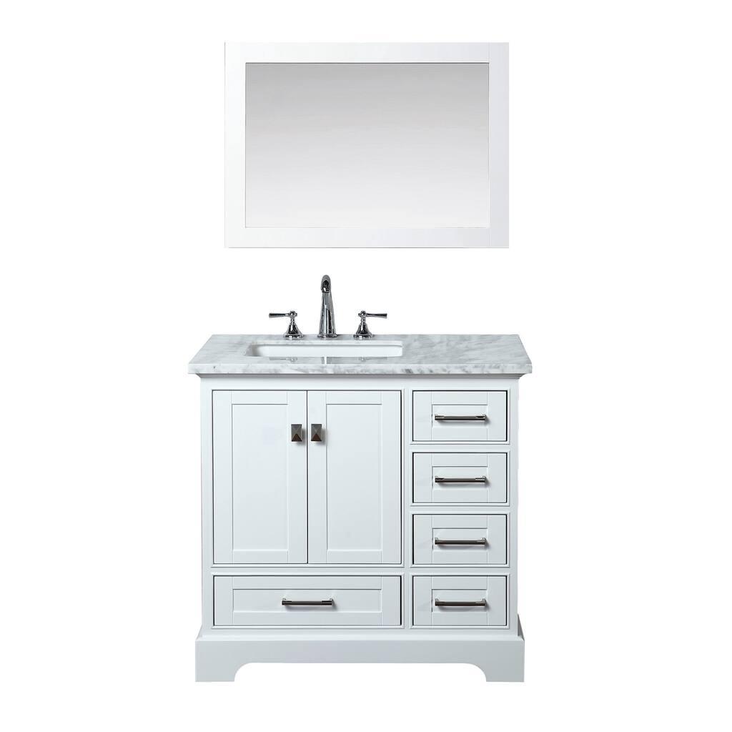 Stufurhome White 36-inch Single Sink Bathroom Vanity with Mirror