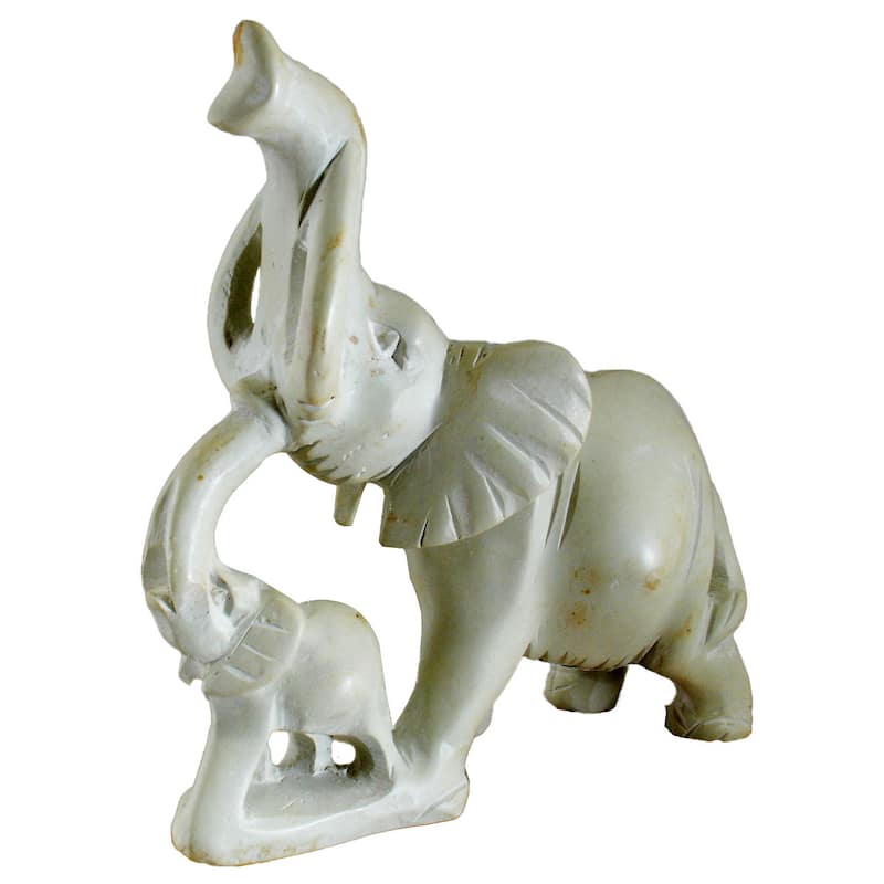 Elephant with Baby Natural Stone Figurine (Kenya)
