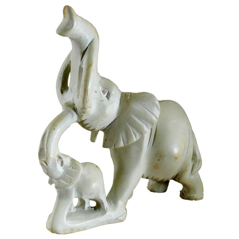 Elephant with Baby Natural Stone Figurine (Kenya) - Elephant With Baby Natural  Stone