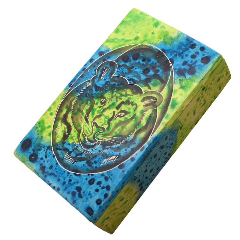 Handmade Rectangle Bahari Tiger Soapstone Trinket Box (Kenya)