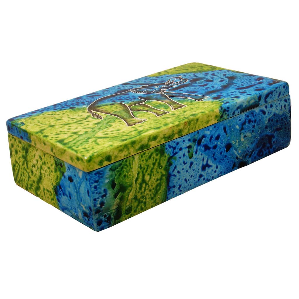 Handmade Rectangle Bahari Elephant Soapstone Trinket Box (Kenya)