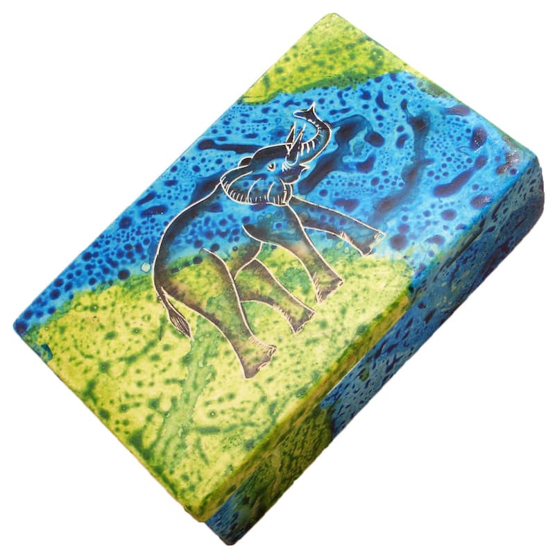 Handmade Rectangle Bahari Elephant Soapstone Trinket Box (Kenya)