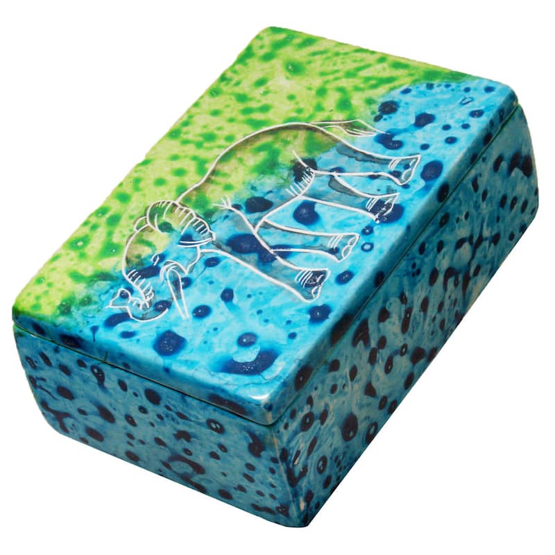 Handmade Bahari Elephant Soapstone Trinket Pin Box (Kenya)