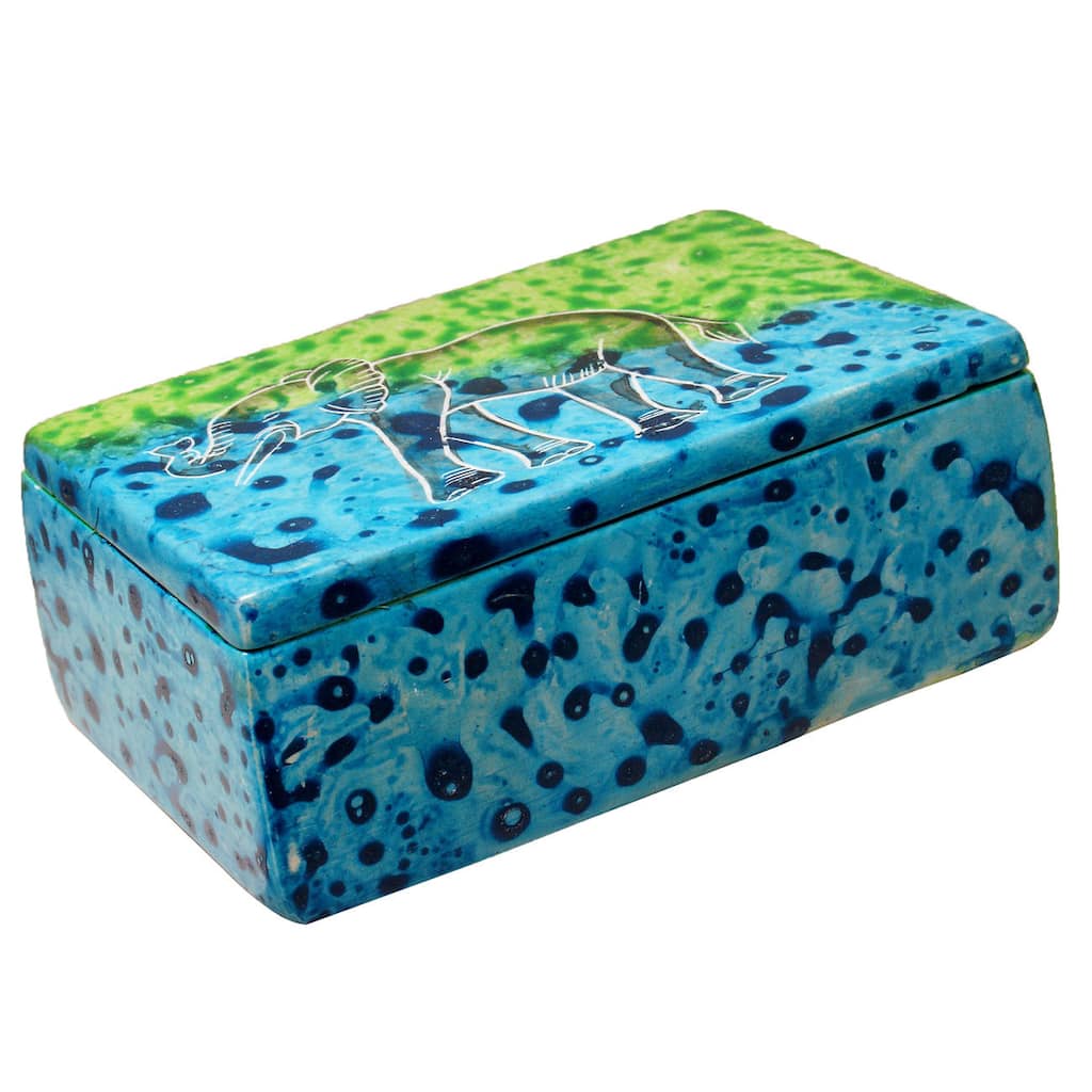 Handmade Bahari Elephant Soapstone Trinket Pin Box (Kenya)