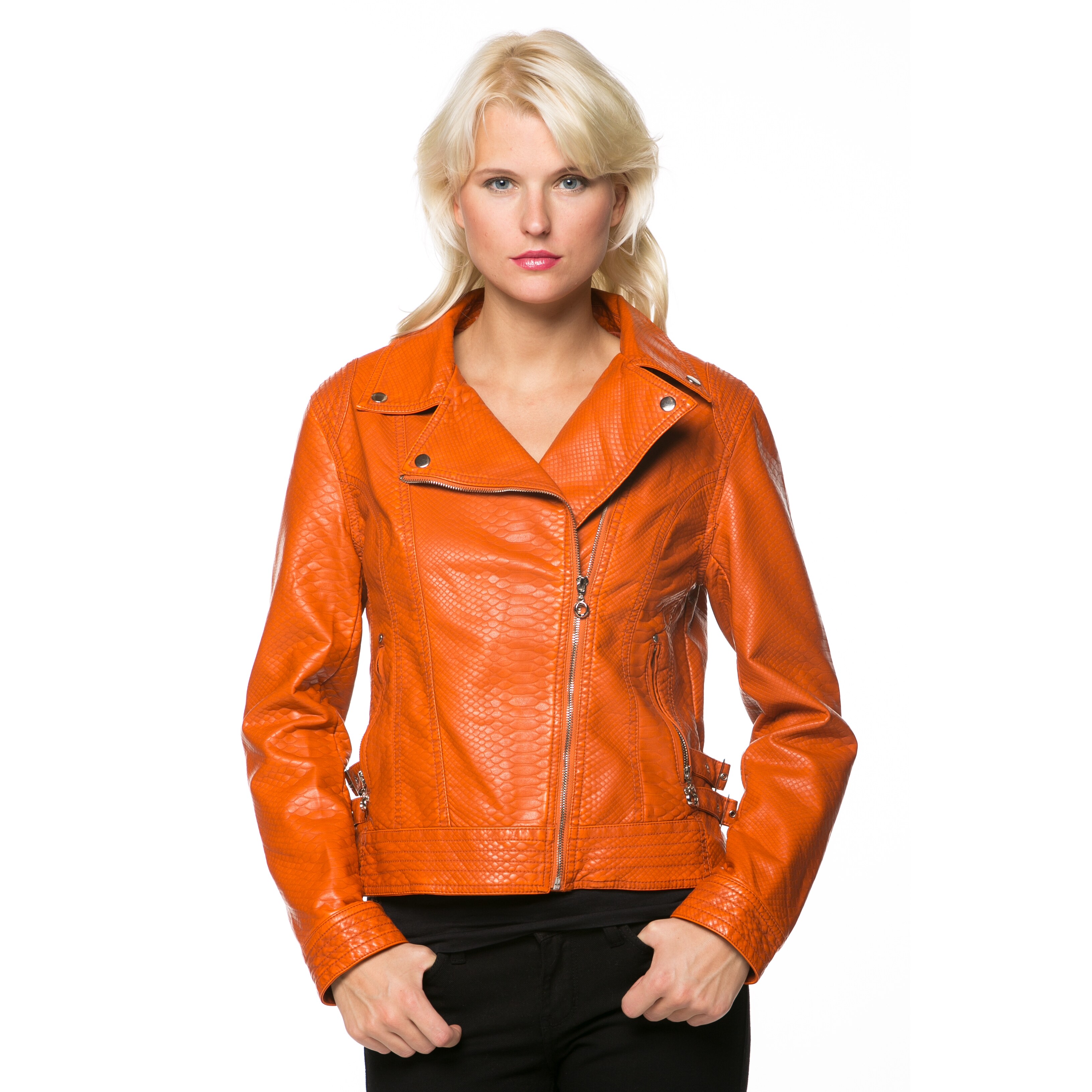 orange leather coat