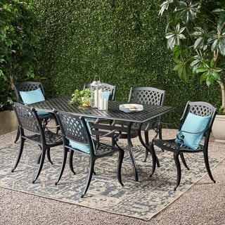 Cayman Outdoor 7-piece Cast Aluminum Black Sand Dining Set by Christopher Knight Home
