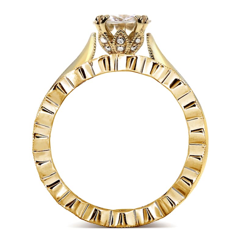 Annello by Kobelli 14k Yellow Gold 1 2/5ct TGW Round Moissanite and Diamond (GH, I1-I2) Floral Antique Bridal Set